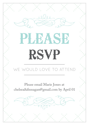Obtain your guests attendance by sending out this matching RSVP card. Customize the colors and fonts to match you wedding theme exactly!