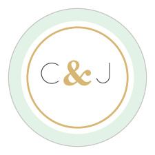 The same mint green and gold color scheme seen on other items in this wedding invitation package is featured on our Modern Simplicity Wedding Stickers. 