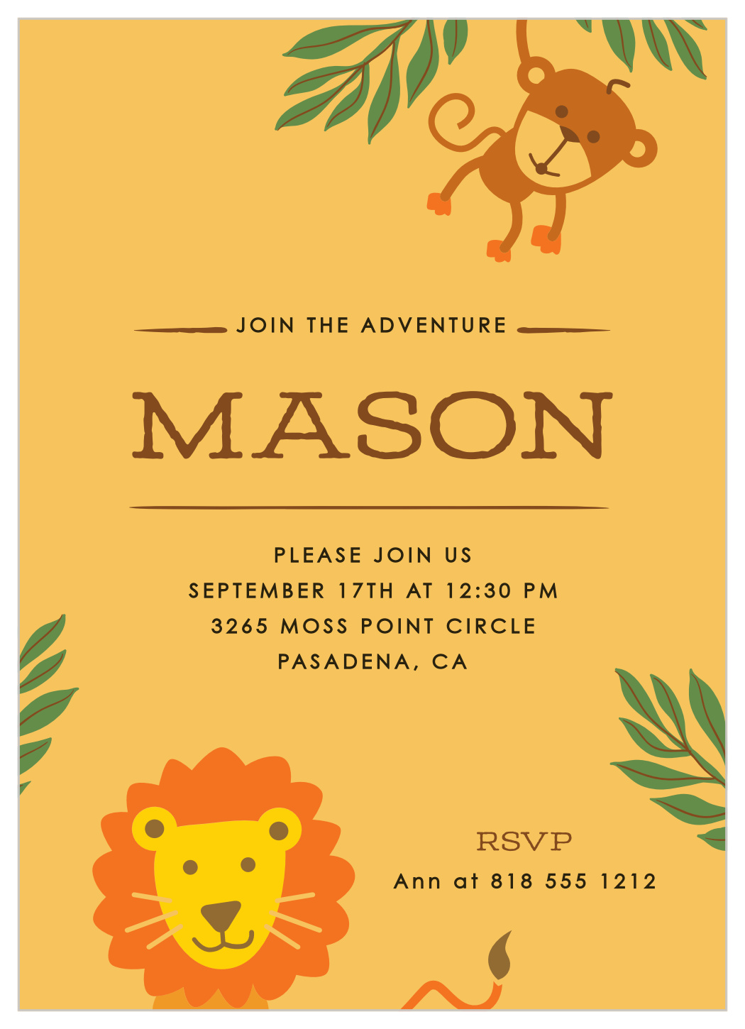 Jungle Safari Children's Birthday Invitations