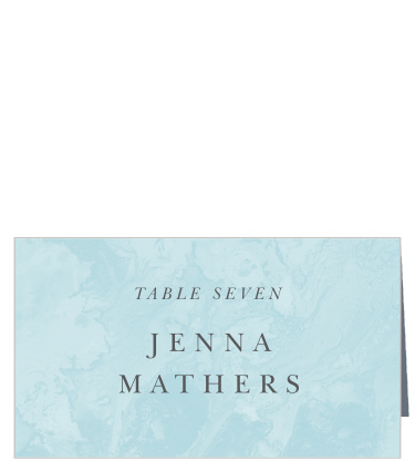 Our Stained Glass Place Cards take the bright blue from the stained glass design of the invitations and display it across the entire background.  