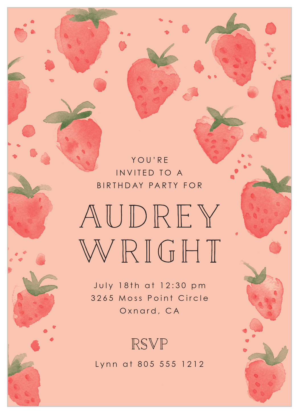 Strawberry Fun Children's Birthday Invitations