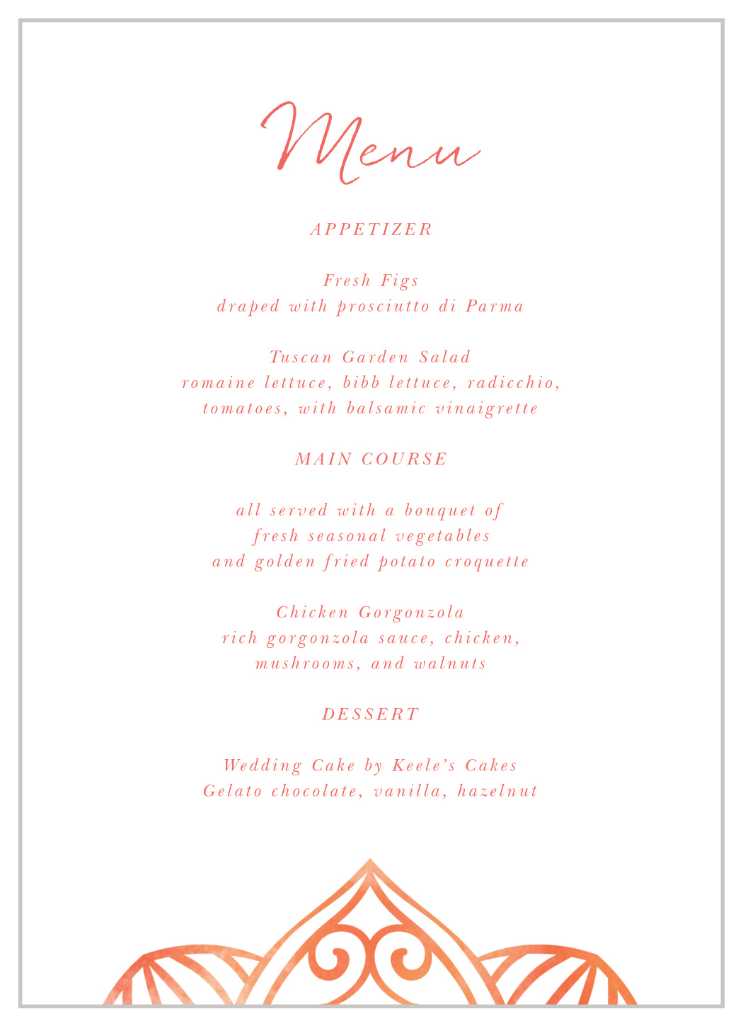 Painted Love Wedding Menus