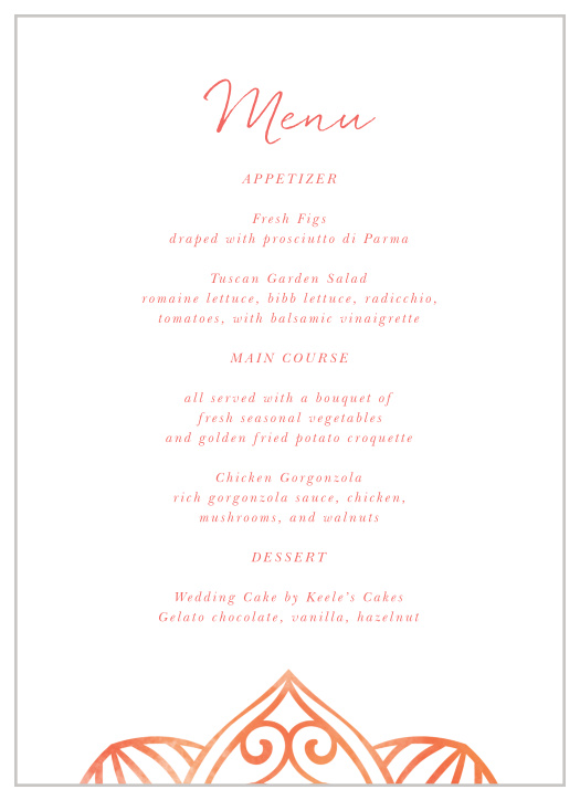 Your guests' mouths will be watering when they get a look at your Painted Love Wedding Menus! 