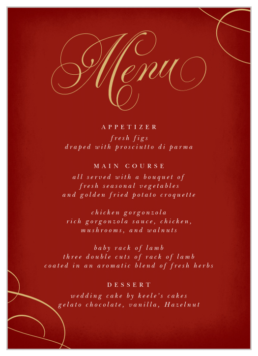 The Eternal Love Wedding Menus take the elegant design of the complimentary wedding invitations and make it just as gorgeous!