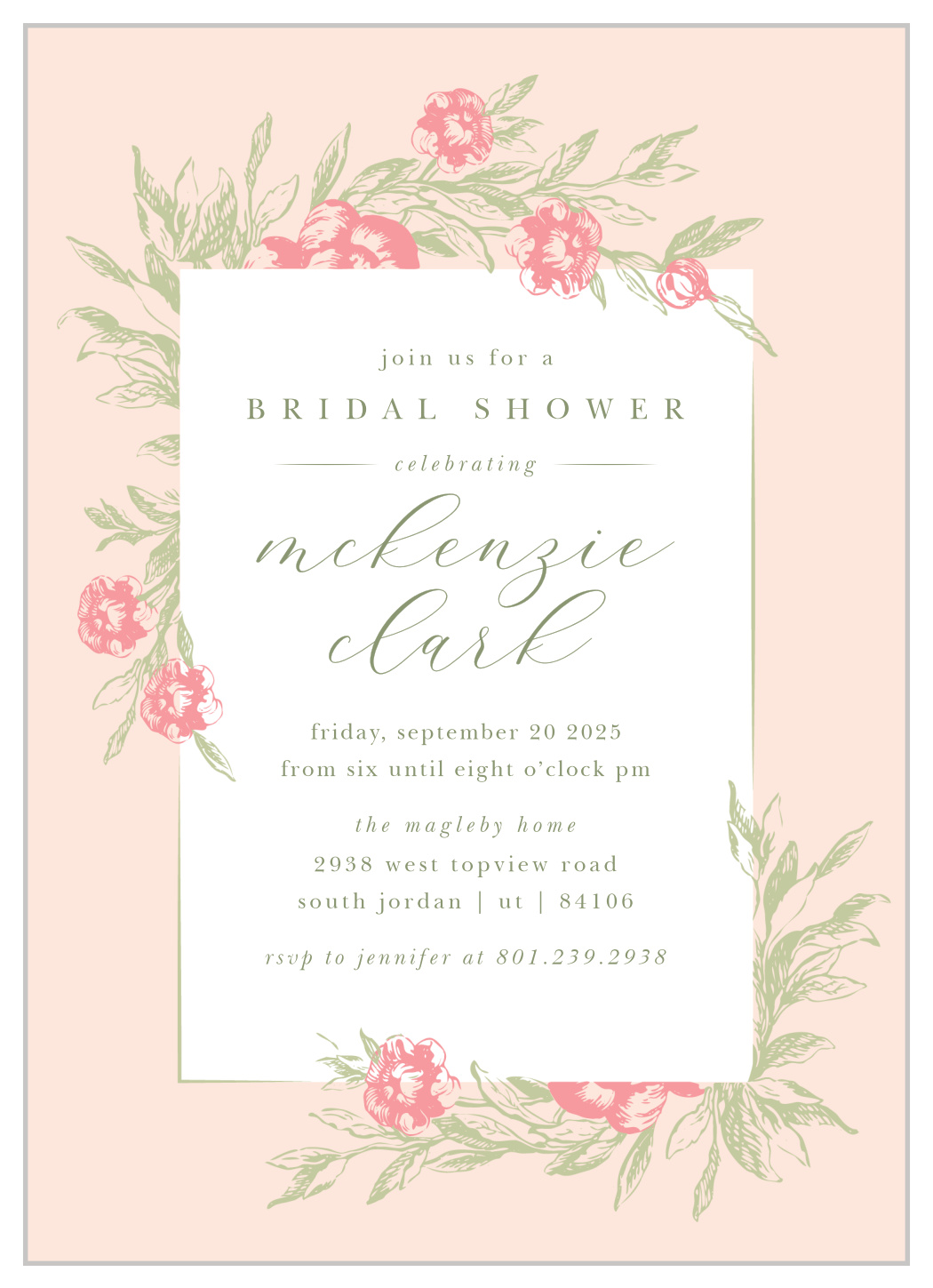 Peony Frame Bridal Shower Invitations