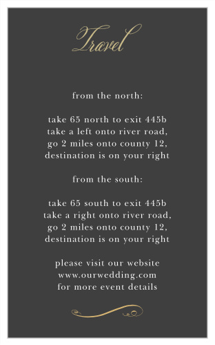 Gold, vintage calligraphy contrasts against a stormy gray background to create our Gothic Script Direction Cards.