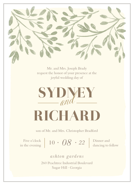 Just as your love has grown and blossomed, so does the beautiful greenery on our Vines & Leaves Wedding Invitations!