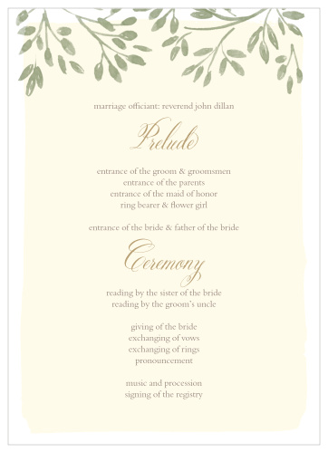 Just as your love has grown and flourished through your time together, so does the beautiful greenery on our Vines & Leaves Wedding Programs.