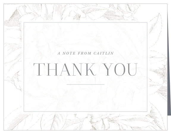 A vintage sketch of peonies adorns the background of the Pretty Peonies Bridal Shower Thank You Cards.