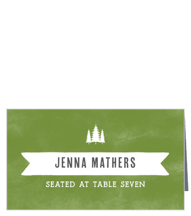 The white accents on our Woodsy Mountain Place Cards stand out beautifully against the deep green background.  