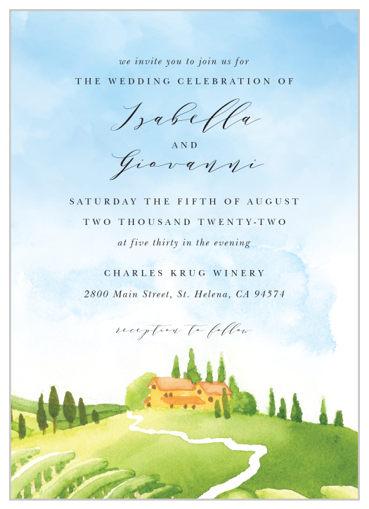 Our Tuscany Vineyard Wedding Invitations provide your guests with an exclusive glimpse of what your wedding day will be like!