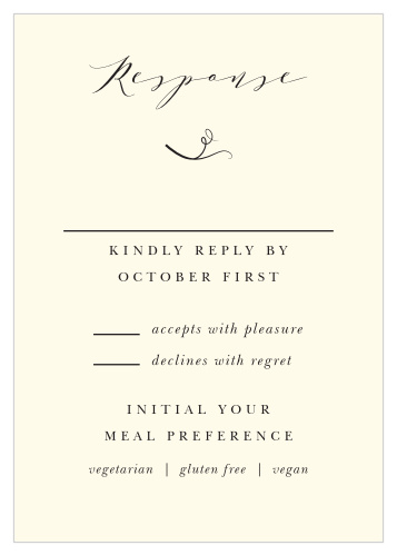 Our Tuscany Vineyard Response Cards are cream colored and neatly inquire about your guests rsvp details.