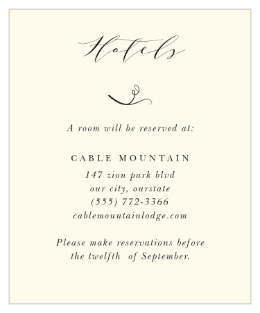 Our Tuscany Vineyard Accommodation Cards are cream colored and neatly inform your guests of there reservation details.