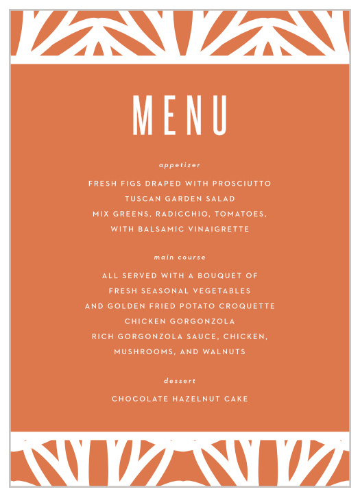 These Bold Frame Wedding Menus take the eye-catching design of the complimentary wedding invitations and make them even more gorgeous!