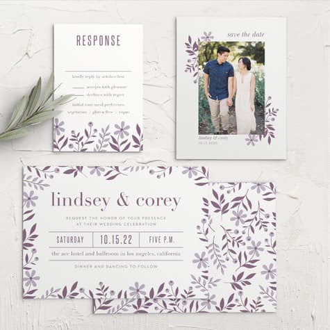 Monochromatic Mauve Wedding Invitations