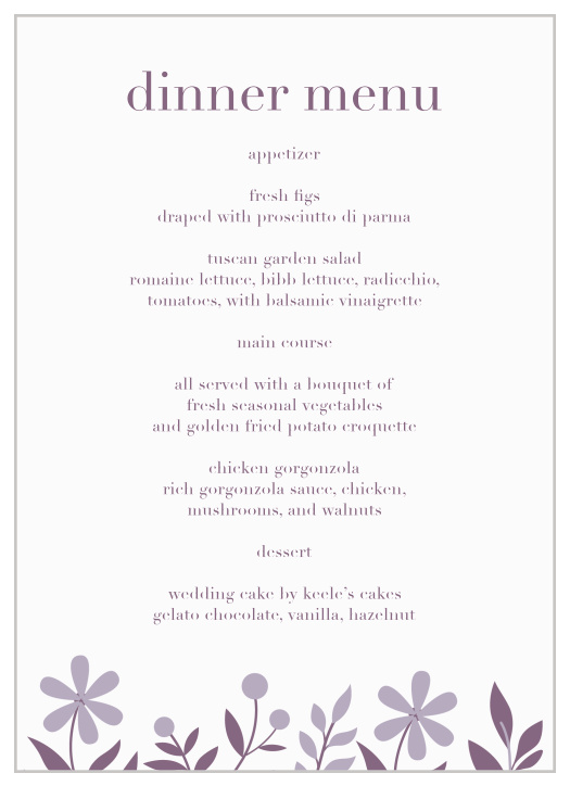 These Monochromatic Mauve Wedding Menus are beautiful and simple.  
