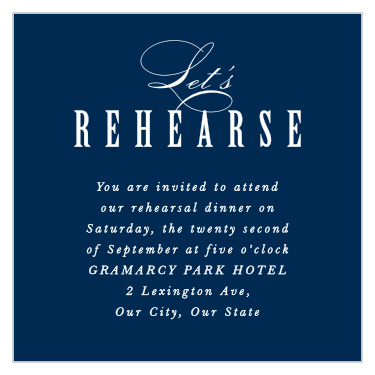Make sure your attendants and helpers know all the details for your rehearsal with our Ribbon & Damask Rehearsal Cards.