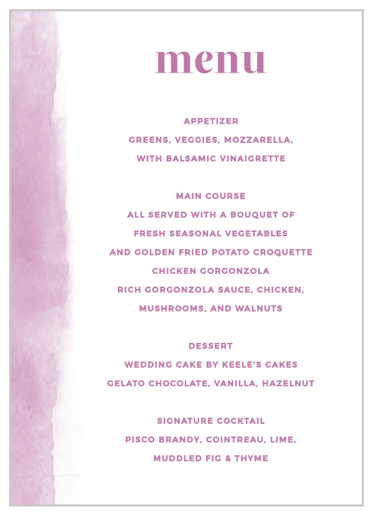 Our Fresh Paint Wedding Menus will make your wedding reception dinner stand out and help guests feel welcomed and informed.