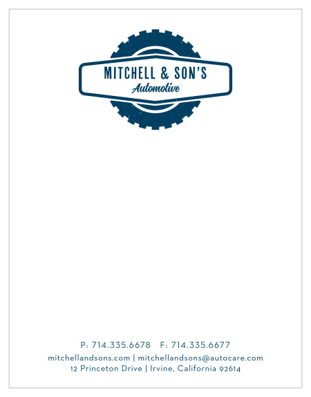 Clean-cut, modern, and minimalistic, our Mechanic Wrench Business Stationery turn every piece of business communication into professional correspondence. Your company name tops the page, hovering inside of a banner hung on a single tire. With your contact details in deep blue at the bottom of each sheet, these pages are precisely what you need to take your business to the next level.