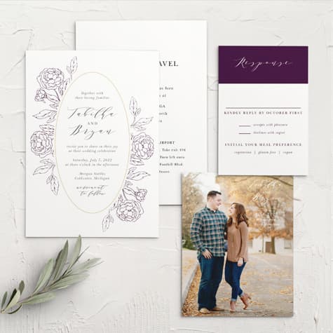 Grape Peonies Wedding Invitations