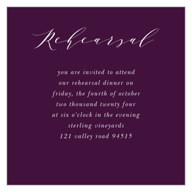 The rehearsal dinner is an important part of any wedding, so get yours going with our Grape Peonies Rehearsal Cards! 
