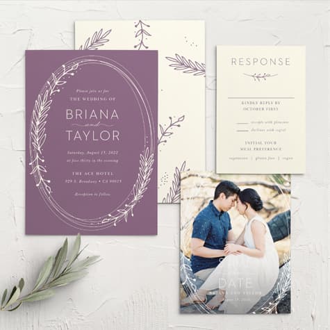 Gilded Wreath Wedding Invitations