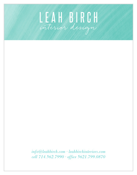 Turn every written word into correspondence as professional as your own reputation with our Painted Gradient Business Stationery. A banner of streaked aqua paint tops the page, its center filled in with your name and occupation in bright white typefaces. With the rest of your contact details along the bottom in that same striking blue, each page keeps your business moving ever upward.