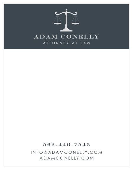 Give every sentence the finality of the courtroom with our Scales of Justice Business Stationery. A banner across the top of each page borrows from the design of your business cards, serving as an eye-catching header above your contact details along the bottom.