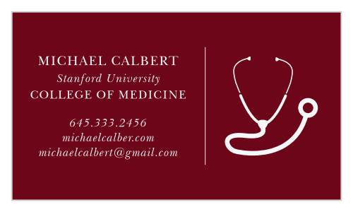 To properly represent your skill set and interests to future employers when you graduate, utilize our Stethoscope Business Cards.