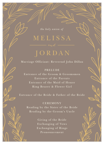 Your guests will know all the details of your wedding with our Foliage Arch Wedding Programs.