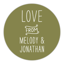 Seal your envelopes and decorate stationery with the lovely style of our Rustic Union Wedding Stickers. An entirely natural vine-green adorns the background of each sticker, guaranteeing that your message and names stand out brightly in a thin white print. 