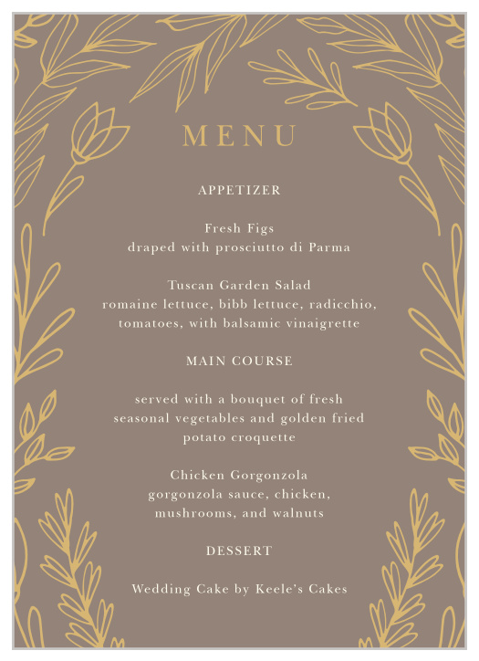 Make sure all your menu items are clearly conveyed with our Foliage Arch Wedding Menus.