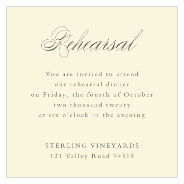 You're sure to appreciate the minimalist design featured on our Rustic Ampersand Rehearsal Cards.