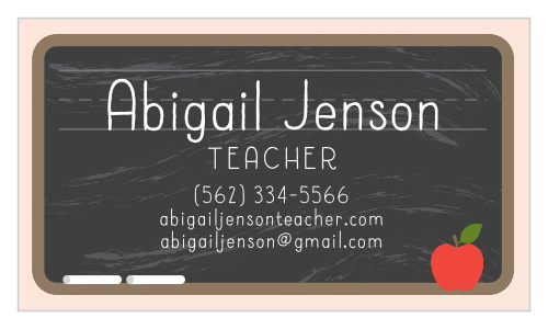 An old-school chalkboard serves as the background for our Teacher's Chalkboard Business Cards.