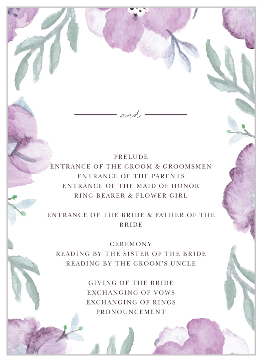 Allow the beauty of our Mauve Medley Wedding Programs to welcome your guests to the festivities of the evening! 