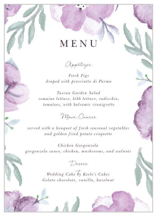 Your guests won't be able to take their eyes off the beautiful Mauve Medley Wedding Menus!