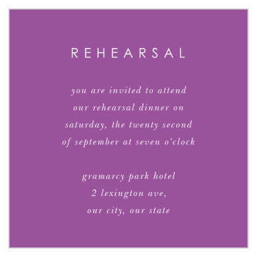 Make sure all the important people make it to your wedding rehearsal event with our Mauve Florals Rehearsal Cards!  