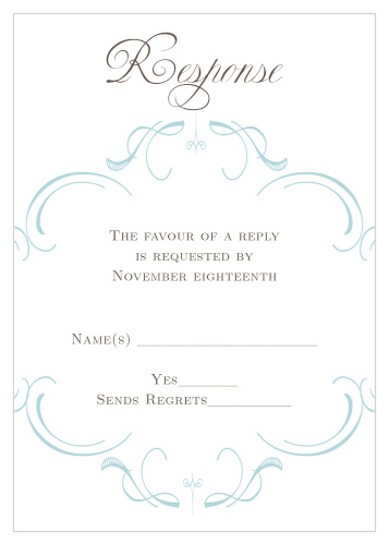 Obtain your guests attendance by sending out this matching Response card. Customize the colors and fonts to match you wedding theme exactly!