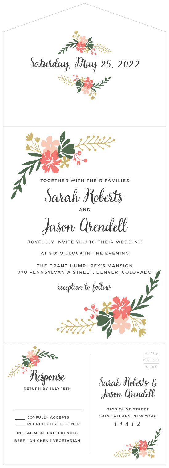 See the vibrant florals of the Garden Party Seal & Send Wedding Invitations in the Bride-to-be's favorite colors.
