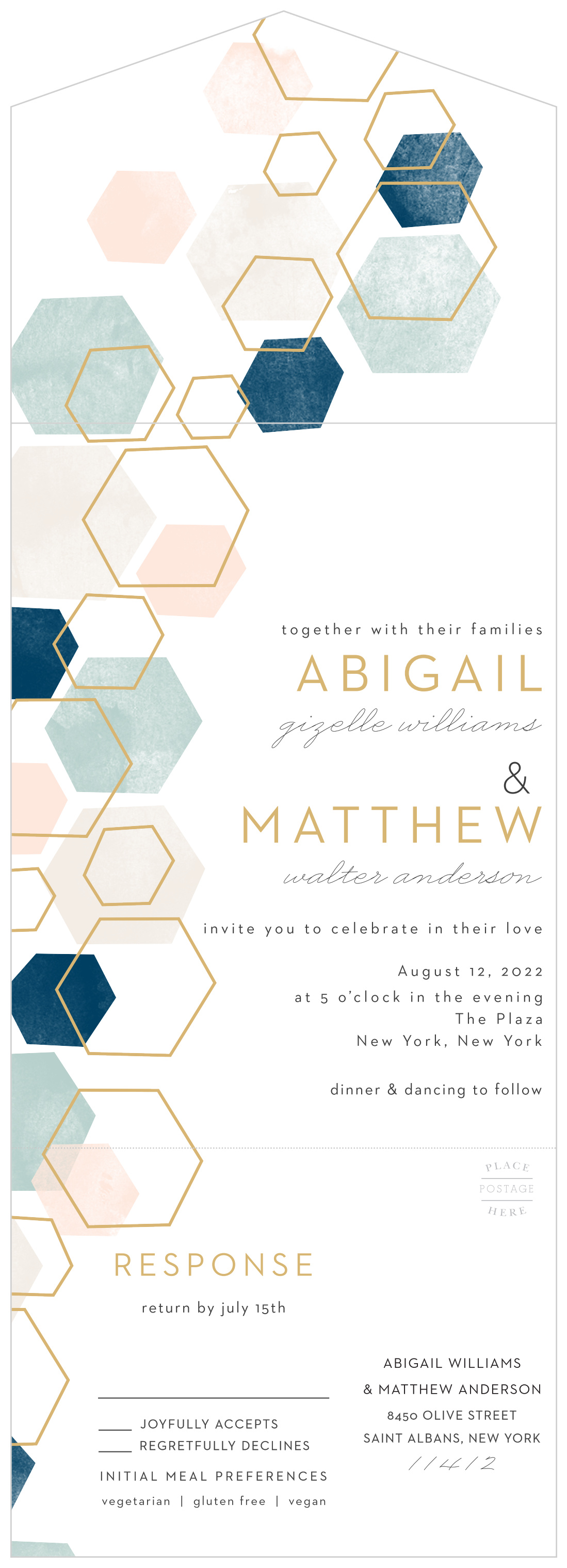 Geometric Watercolor Seal & Send Wedding Invitations