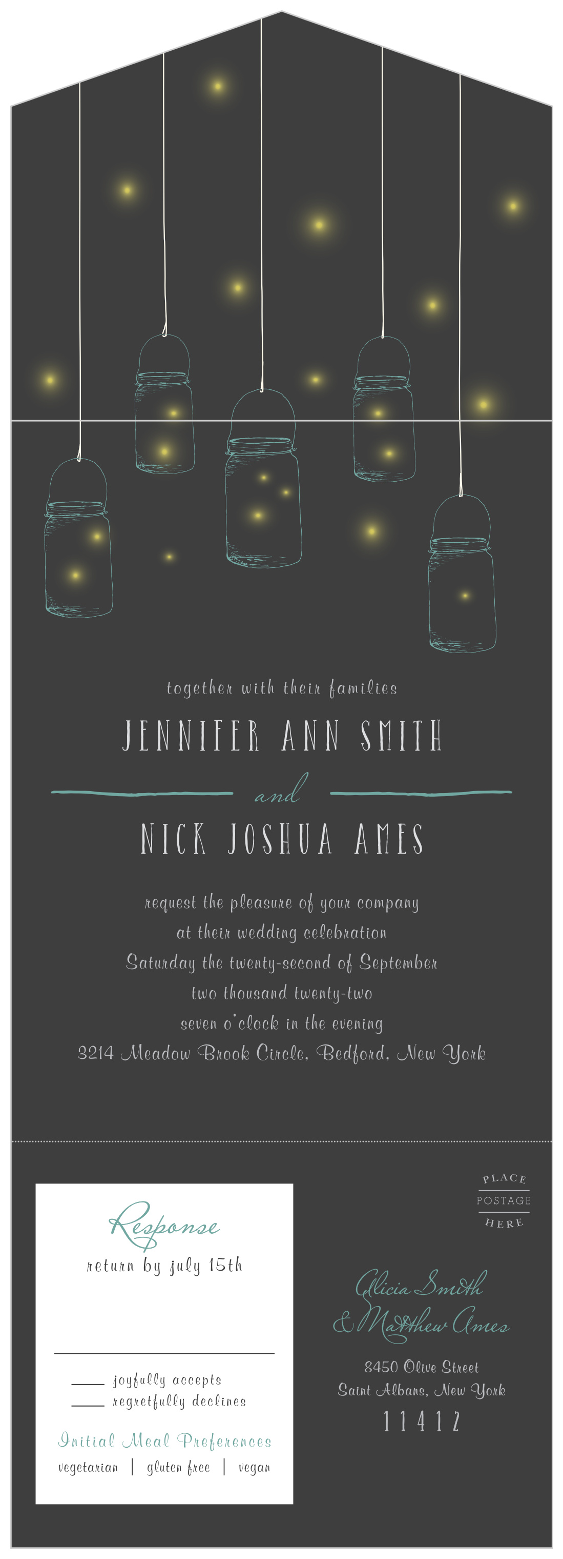 Mason Jars & Fireflies Seal & Send Wedding Invitations