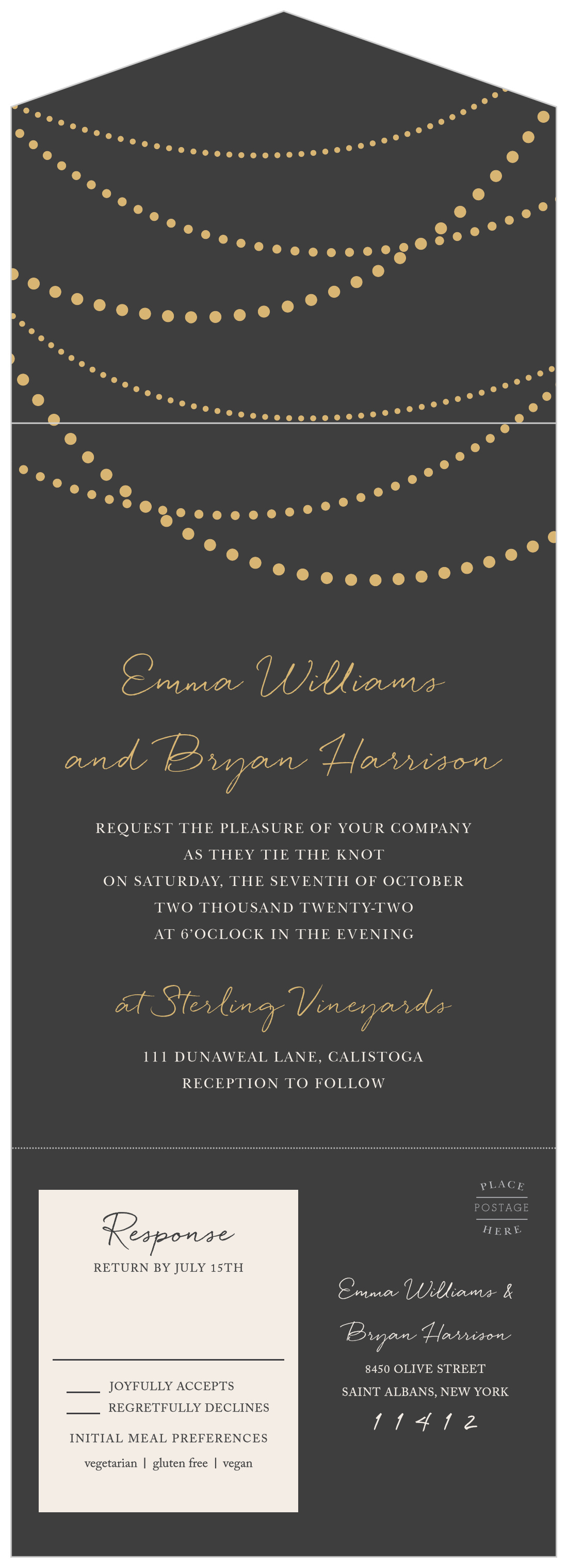 String Lights Seal & Send Wedding Invitations