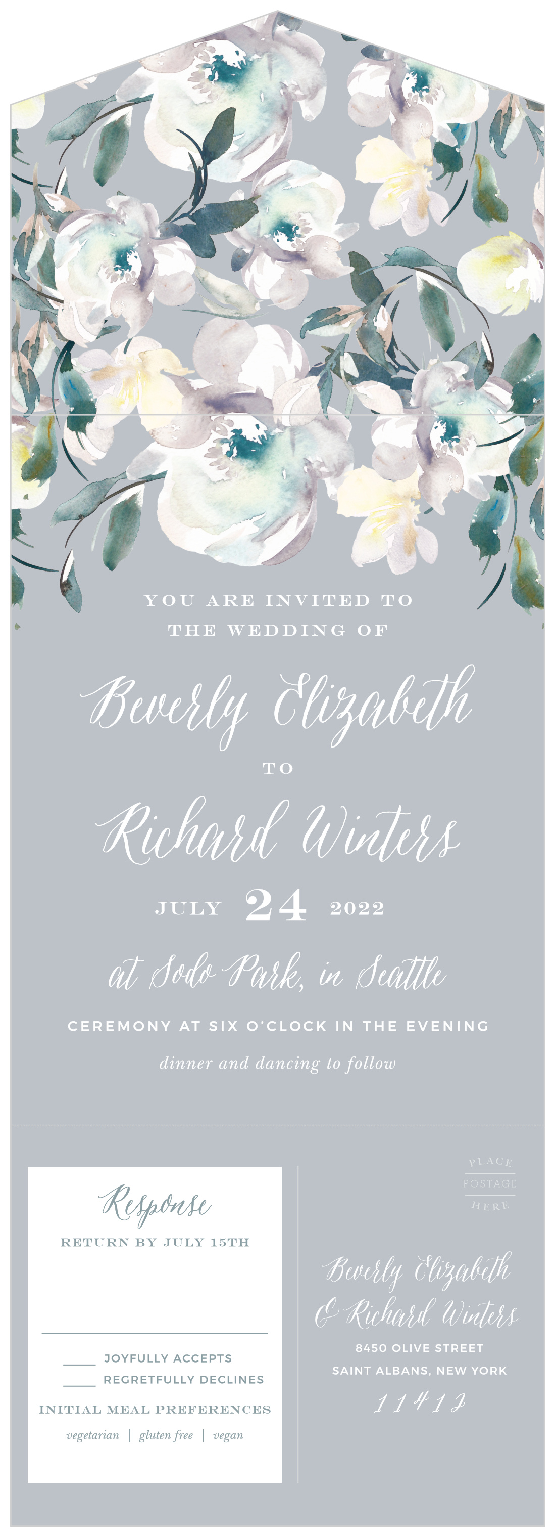 Antique Blooms Seal & Send Wedding Invitations