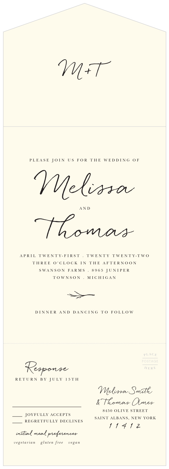 Our Weathered Twig Wedding Seal & Send Invitations reflect the elegance of your wedding plans flawlessly.