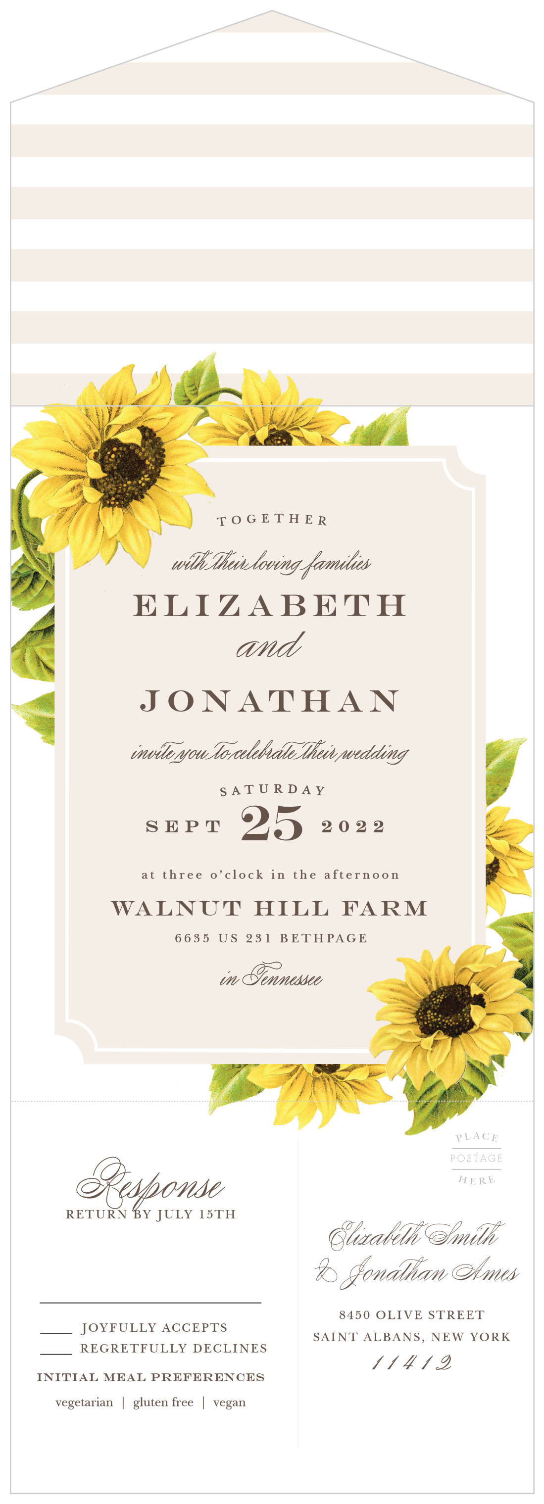 Sunflower Frame Seal & Send Wedding Invitations