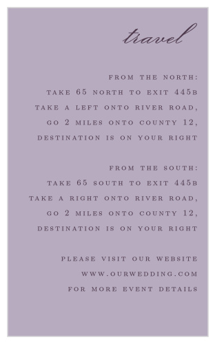 Guarantee your guests make it to your venue with our Lilac Wildflowers Direction Cards!