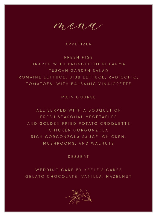 The timeless elegance of our Redwood Forest Wedding Menus is perfect for your upcoming wedding night!