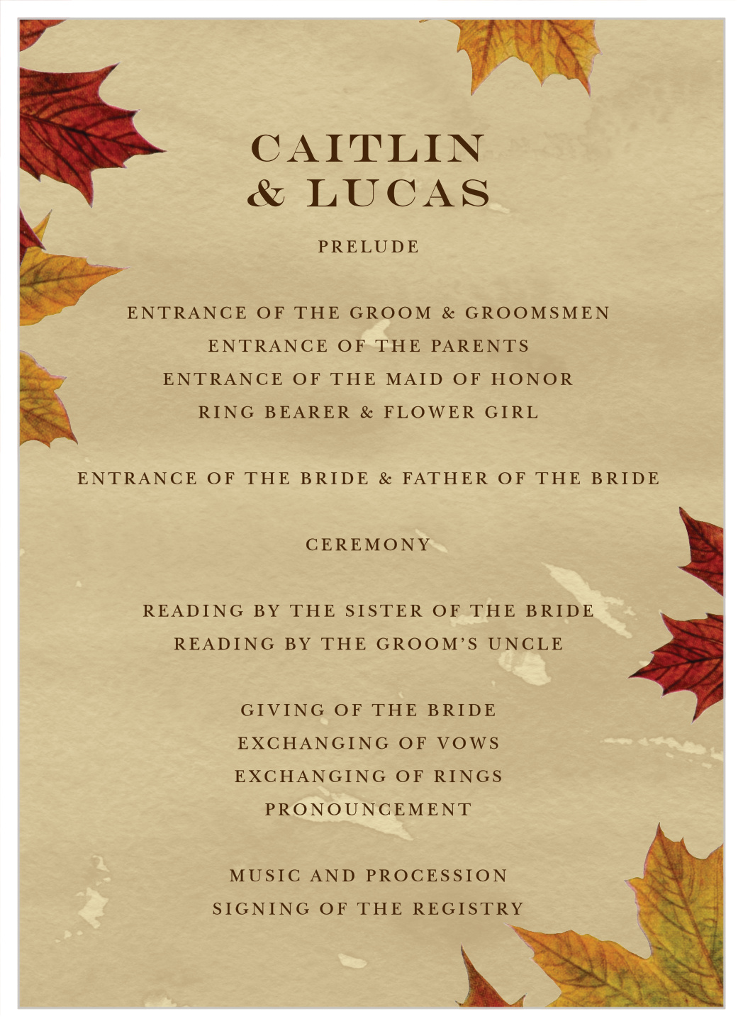 Leaves of Fall Wedding Programs