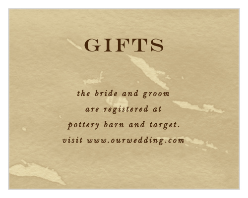 Our Leaves of Fall Registry Cards feature a vintage, mottled background, making them perfect for your autumn wedding!