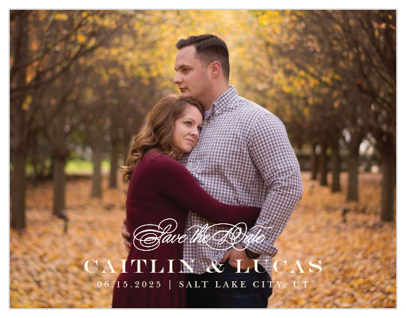 Our Leaves of Fall Save-the-Date Magnets let you announce your upcoming wedding with a great photo of you as a couple!